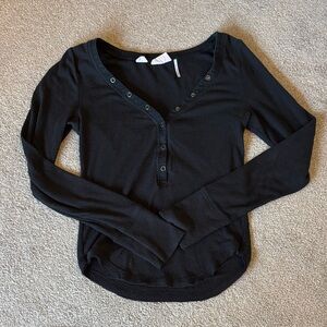 Black Long Sleeve Henley Top